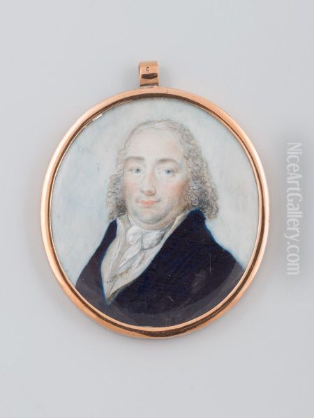 Medaillon met miniatuurportret van onbekende man Oil Painting by Geldersch Landschap en Kasteelen