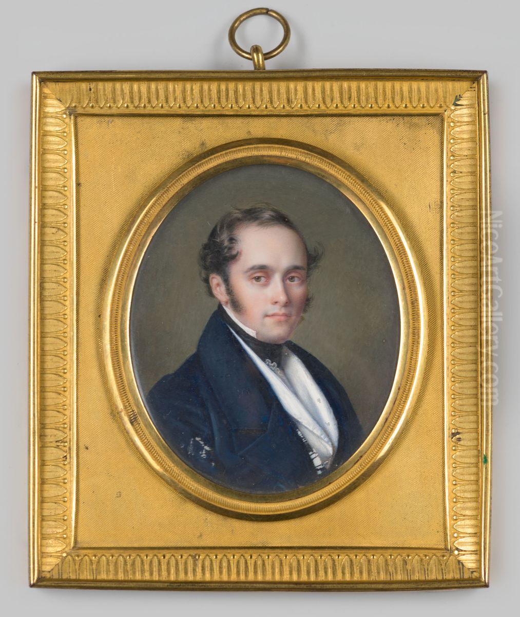 Miniatuurportret van een onbekende man Oil Painting by Geldersch Landschap en Kasteelen