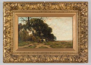 Landschap met boerin en koeien Landschap met boerin en koeien