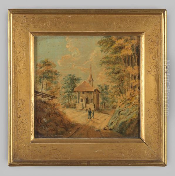 Kerk in een boslandschap Oil Painting by Geldersch Landschap en Kasteelen