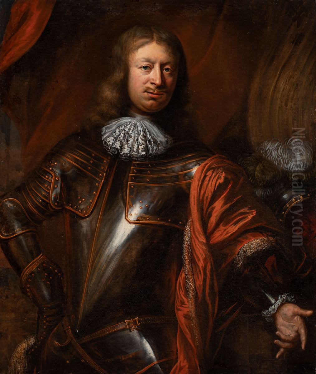 Portret van een onbekende man in harnas Oil Painting by Geldersch Landschap en Kasteelen