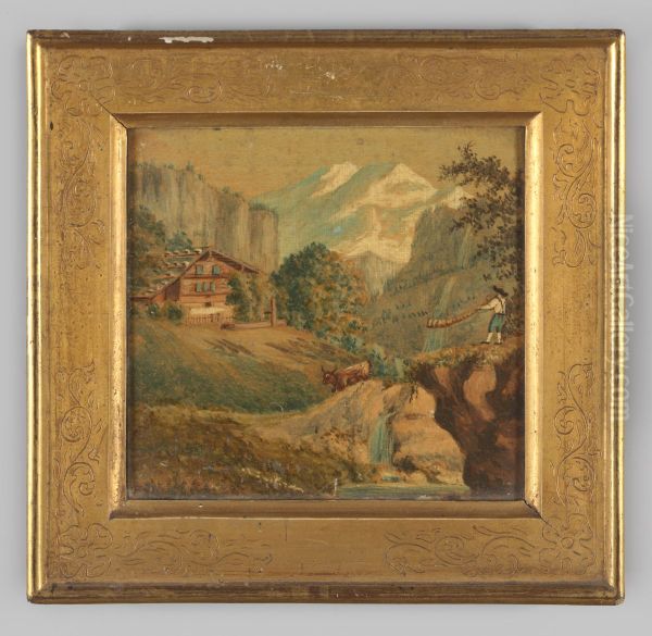 Berglandschap met waterval Oil Painting by Geldersch Landschap en Kasteelen