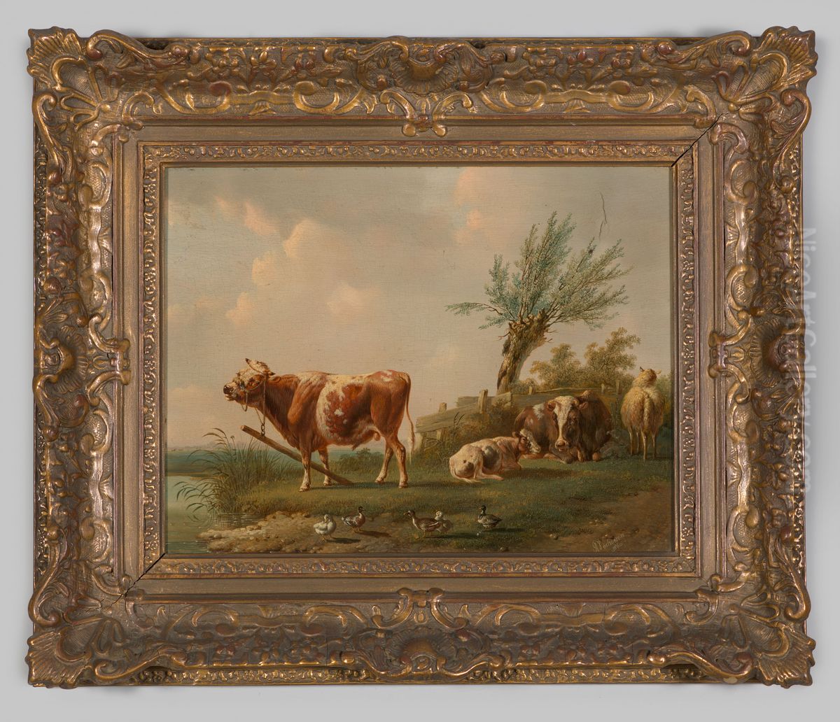 Weidelandschap met vee Oil Painting by Albertus Verhoesen