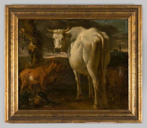 Veestuk met koe, bok en schaap Oil Painting by Geldersch Landschap en Kasteelen