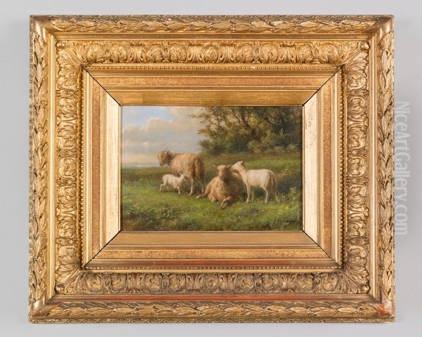 Schaapjes in het gras Oil Painting by Jan Bedijs Tom