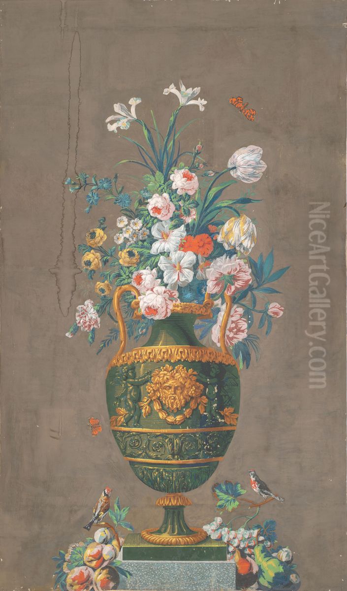Schoorsteenstuk van een vaas gevuld met bloemen Oil Painting by Geldersch Landschap en Kasteelen