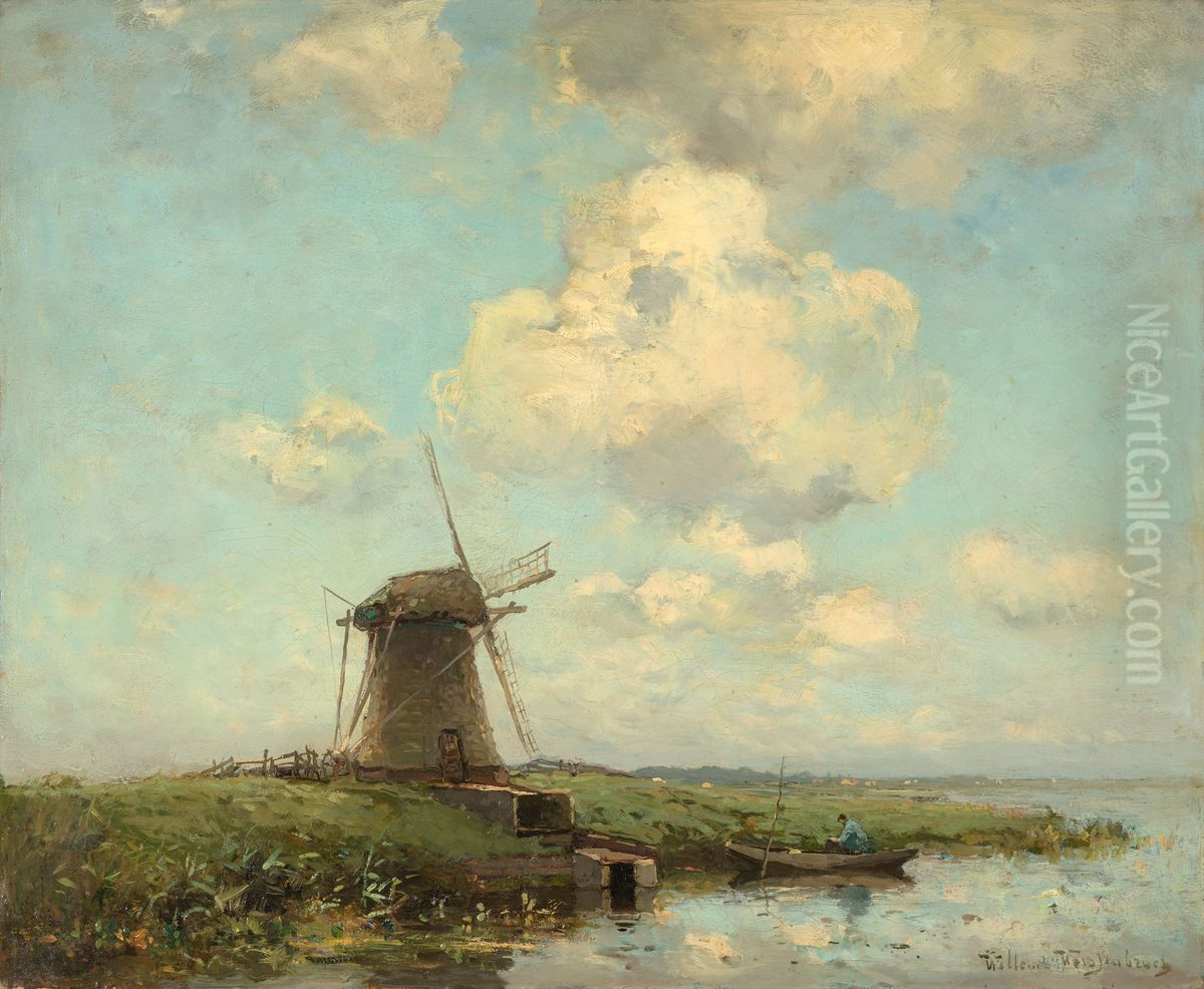 Landschap met molen Oil Painting by Willem Johannes Weissenbruch