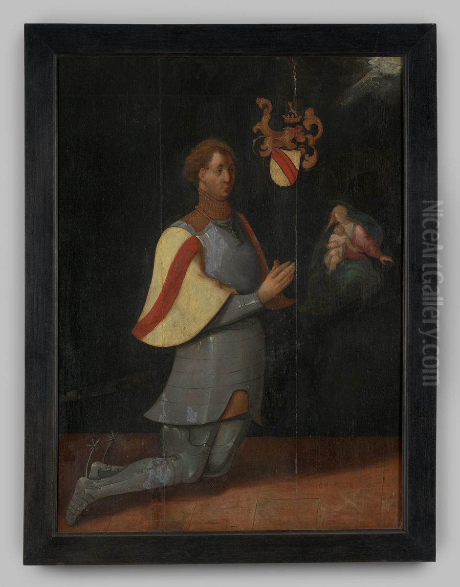 Knielende ridder met familiewapen Van Baer Oil Painting by Geldersch Landschap en Kasteelen