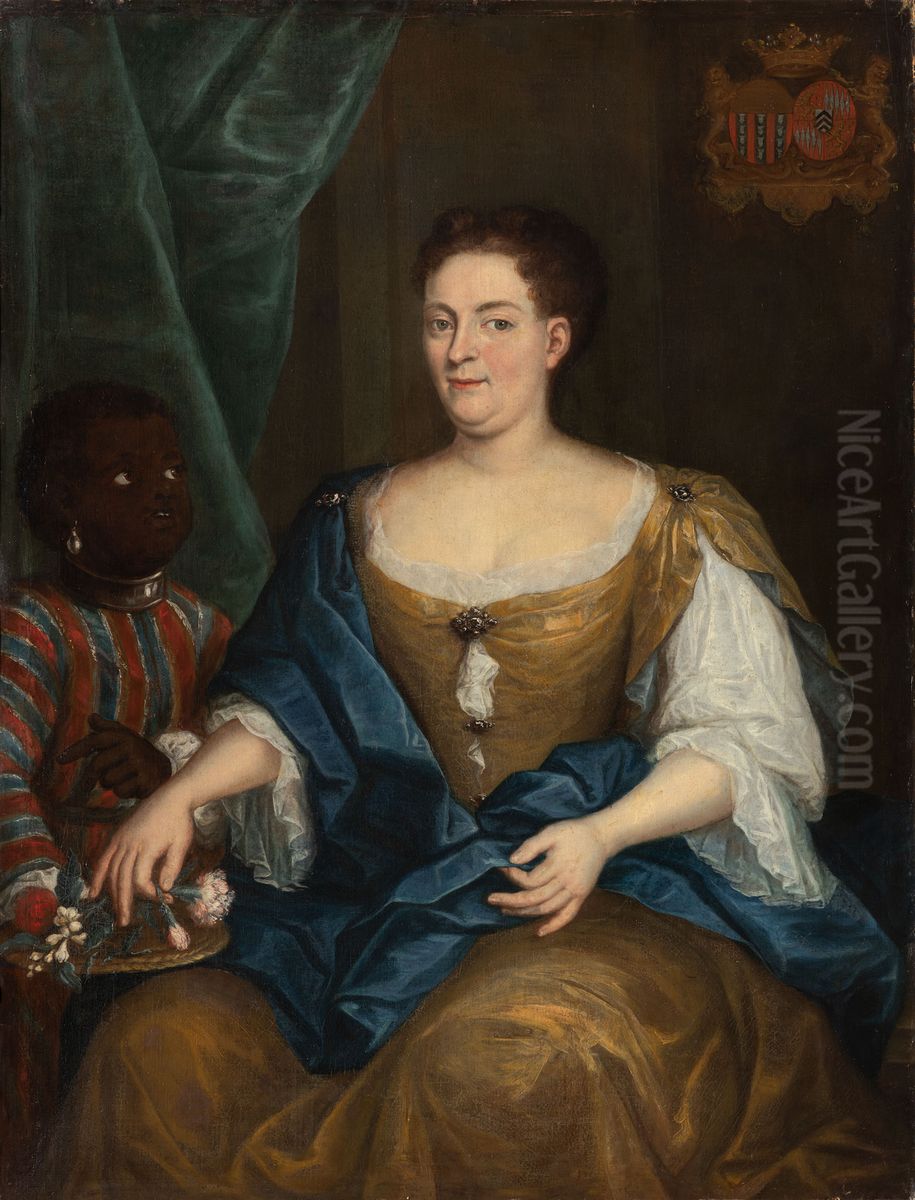 Portrait of Anna Margaretha Josepha van Renesse (1703-1775), with a servant Oil Painting by Geldersch Landschap en Kasteelen