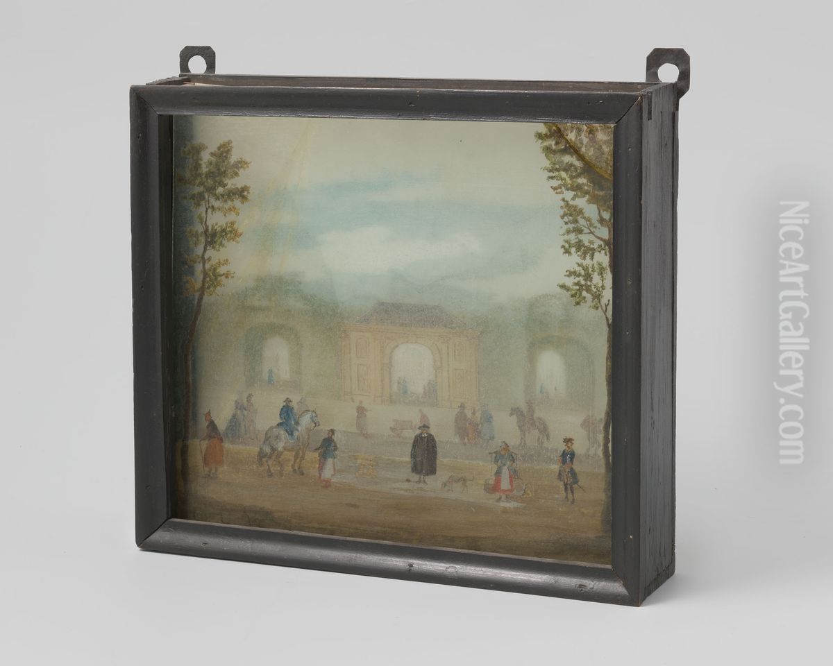 Achterglasschildering met gezicht op een stadspoort Oil Painting by Geldersch Landschap en Kasteelen