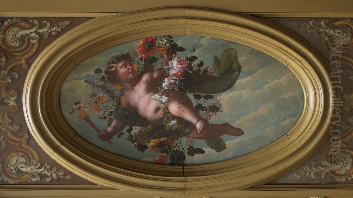 Putto met attributen van de lente Oil Painting by Geldersch Landschap en Kasteelen
