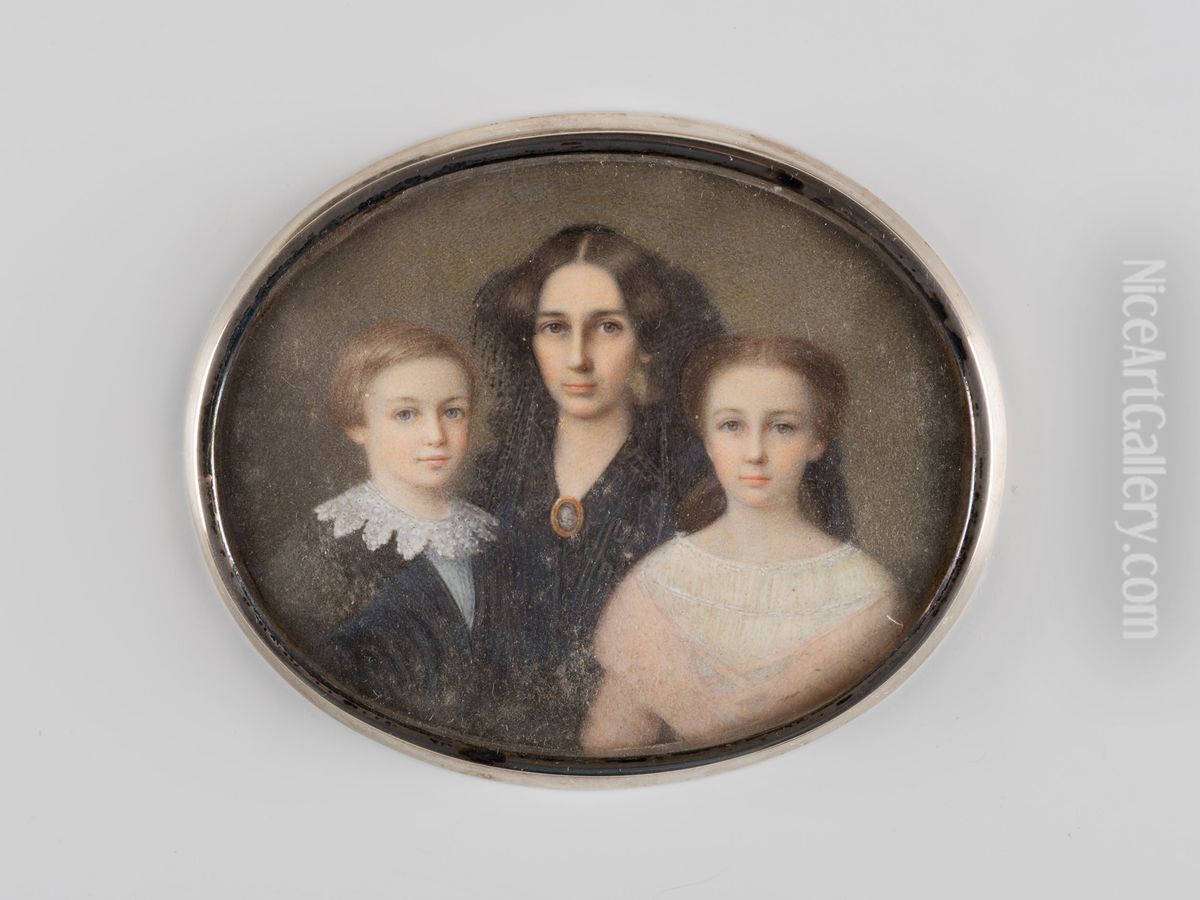 Miniatuurportret van Henrica Paulina barones van der Heim met twee van haar kinderen Oil Painting by Geldersch Landschap en Kasteelen