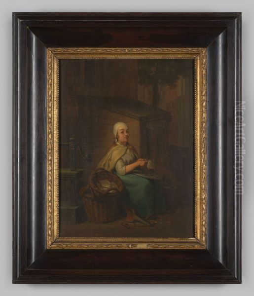 Vrouw, die vissen schoonmaakt Oil Painting by Geldersch Landschap en Kasteelen