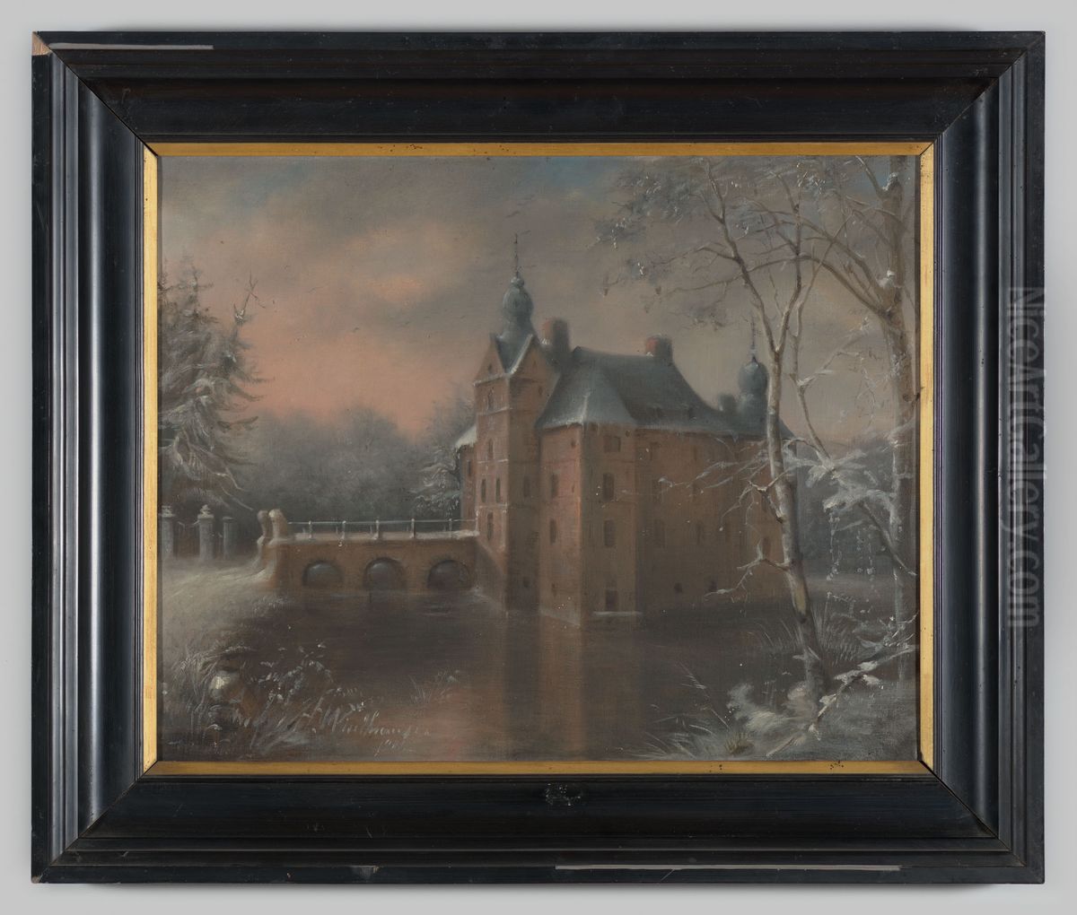 Gezicht op kasteel Cannenburch in de sneeuw Oil Painting by Heinrich Windhausen