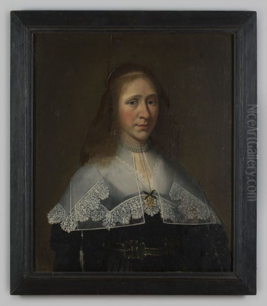 Portrait of a woman, possibly Alegunda van Juckema (1612-1703) Oil Painting by Geldersch Landschap en Kasteelen