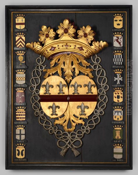 Wapenbord met dubbel wapen van de familie Hackfort tot ter Horst Oil Painting by Geldersch Landschap en Kasteelen