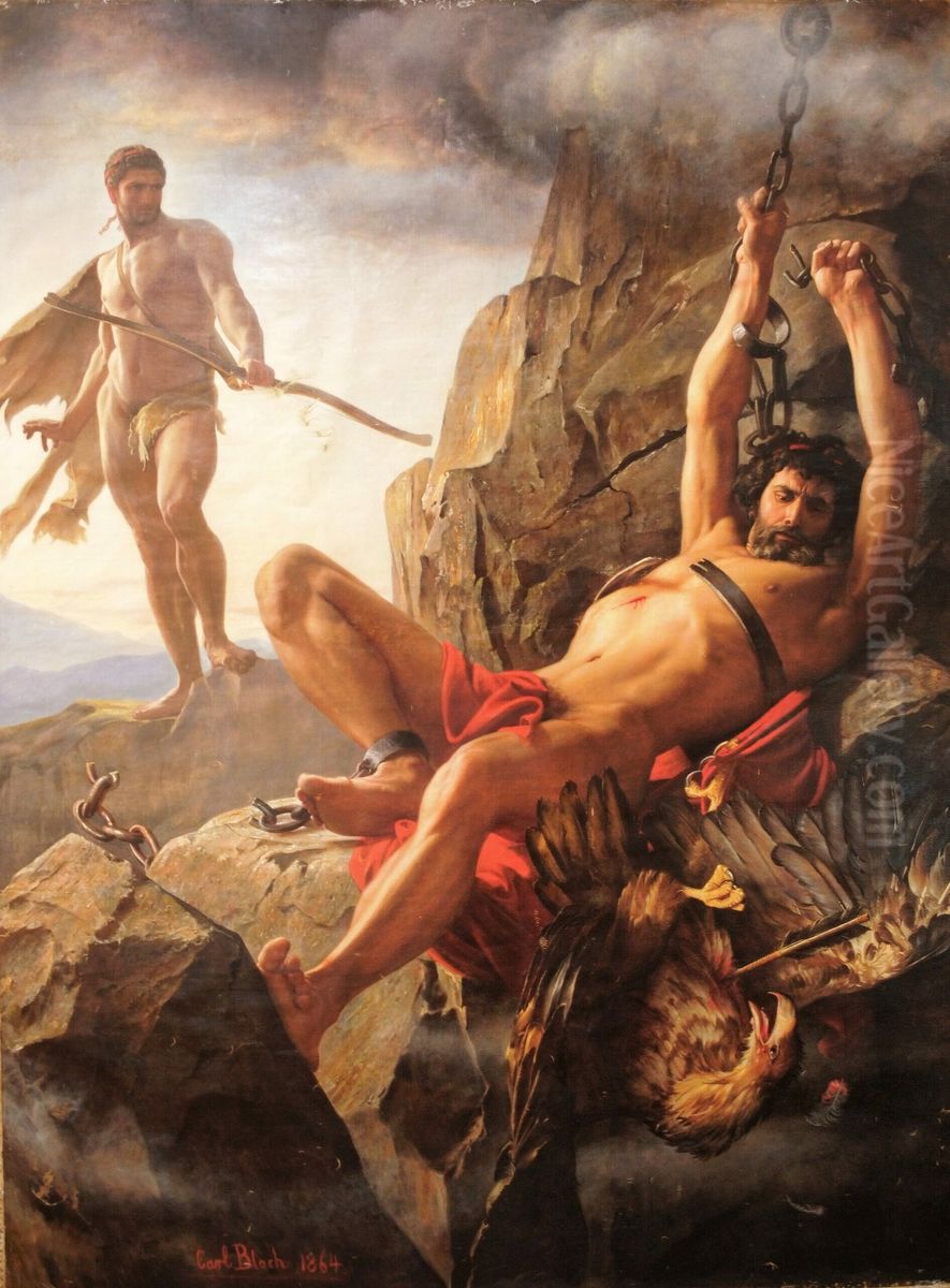 Prometheus' Liberation, the painting was lost. The painting was recovered on the 20th Jan 2023. Oil Painting by Carl Heinrich Bloch