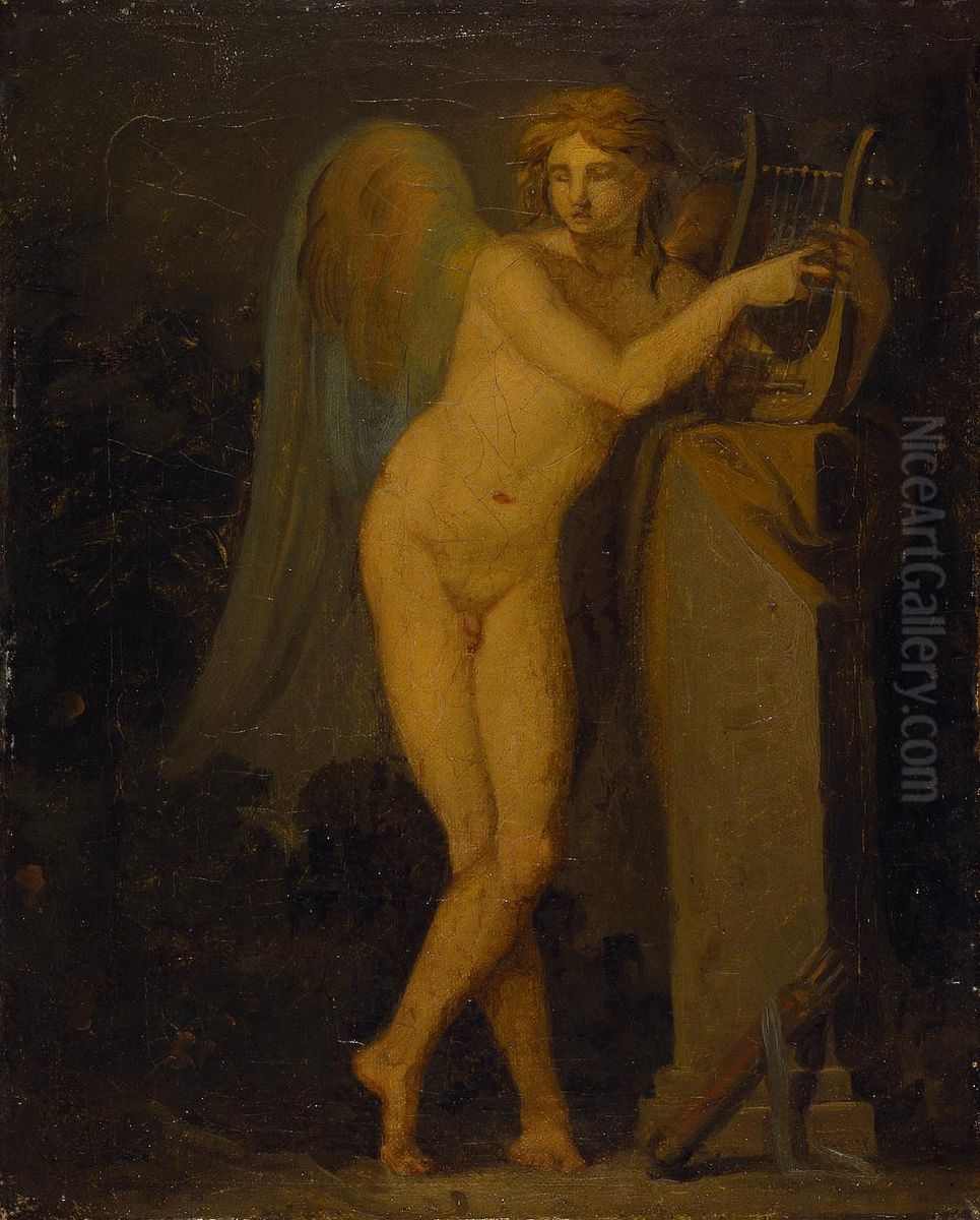 Amor spillende pa lyre. Oil Painting by Nicolai Abildgaard