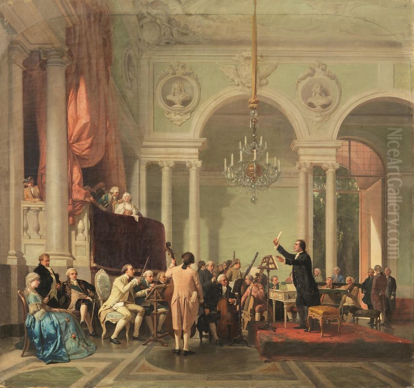 Paisiello who stages his opera La Serva Padrona before Catherine II of Russia Oil Painting by Annibale Gatti