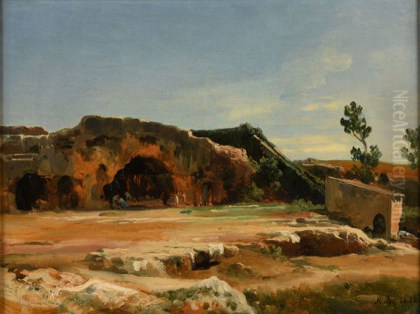 Grotte du Nymphee (Syracuse) Oil Painting by Jacques Raymond Brascassat