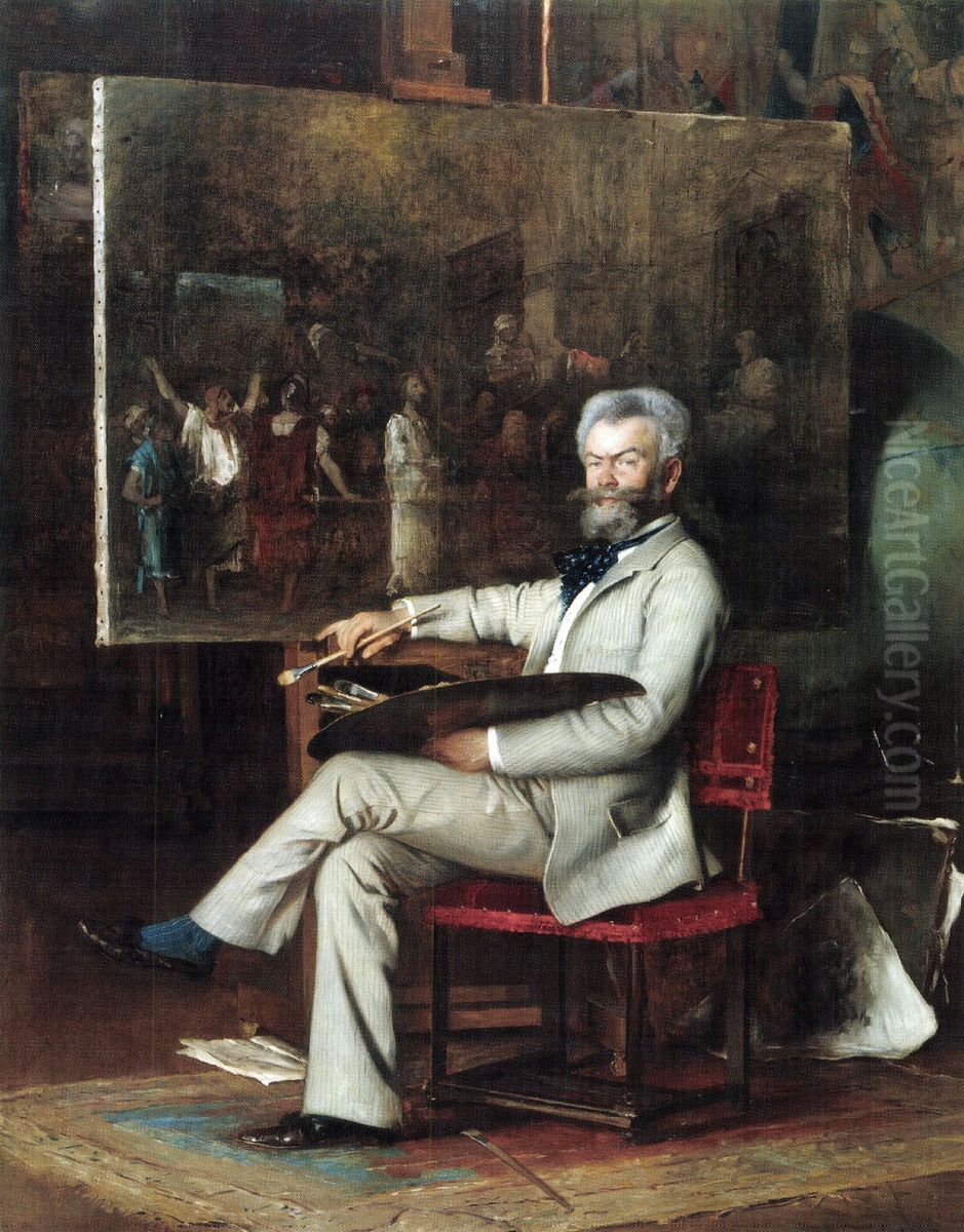 Portrait of Mihaly Munkacsy Oil Painting by Hans Temple Portrait of Mihaly Munkacsy Oil Painting by Hans Temple