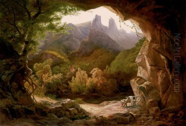 Rocky Landscape Oil Painting by Karoly Telepy