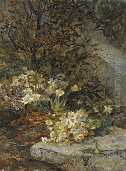 Hellebores Oil Painting by Olga Wisinger-Florian