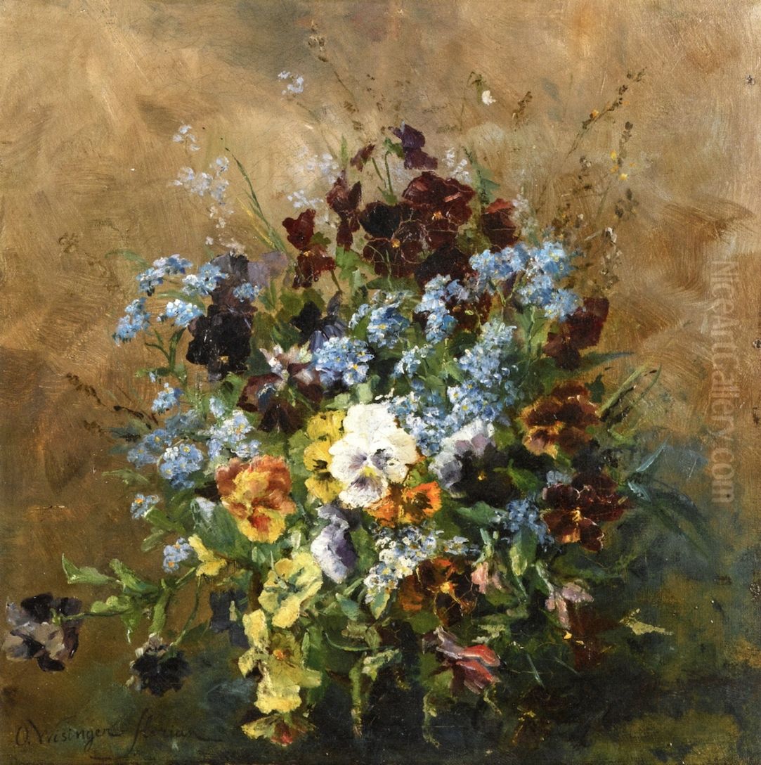 Still Life with Pansies Oil Painting by Olga Wisinger-Florian