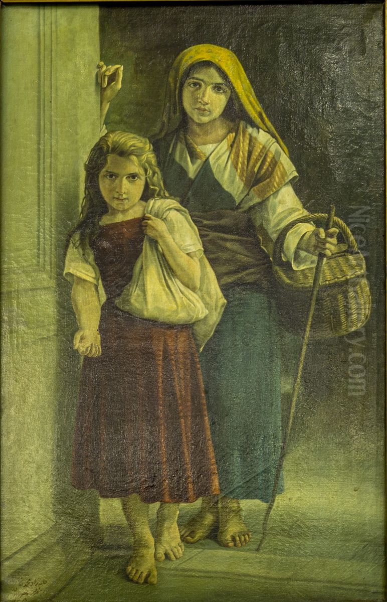 Les Petites Mendicantes Oil Painting by Kamal-ol-molk