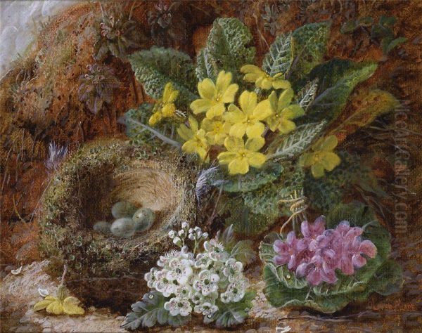 Still Life of Primroses and Bird's Nest Oil Painting by Oliver Clare