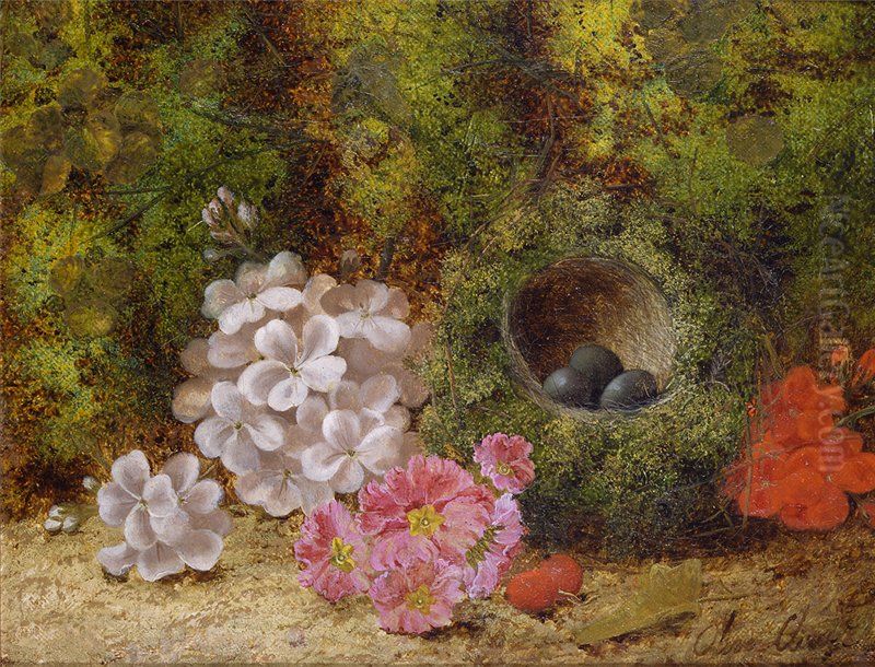 Still Life with Flowers and Bird's Nest Oil Painting by Oliver Clare