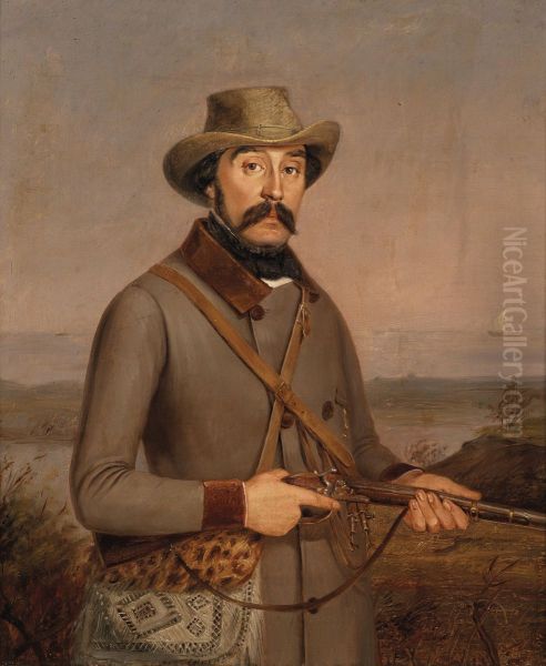 Hunter in front of coastal landscape Oil Painting by unknown