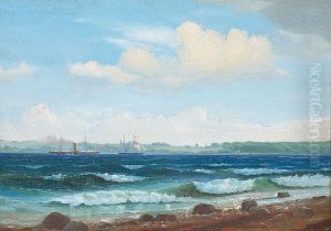 Marine with a two-masted schooner and a steamship.