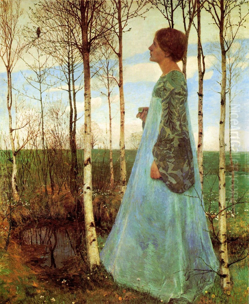 Fruhling. (Portrat von Martha Vogeler) Oil Painting by Heinrich Vogeler
