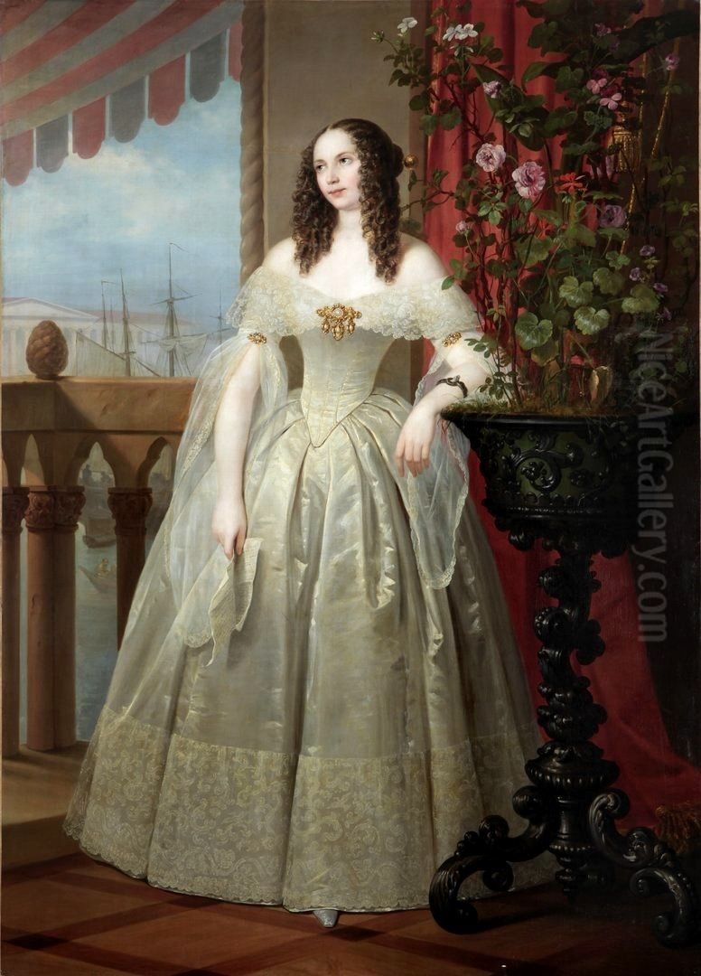 Olga z Kalinowskich Oginska (1822-1899) Oil Painting by Joseph-Desire Court