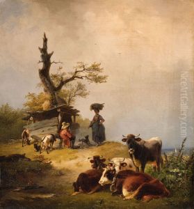 Almlandschaft mit Sennern und Viehherde