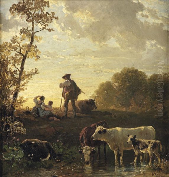 Watching the sunset Oil Painting by Friedrich Voltz