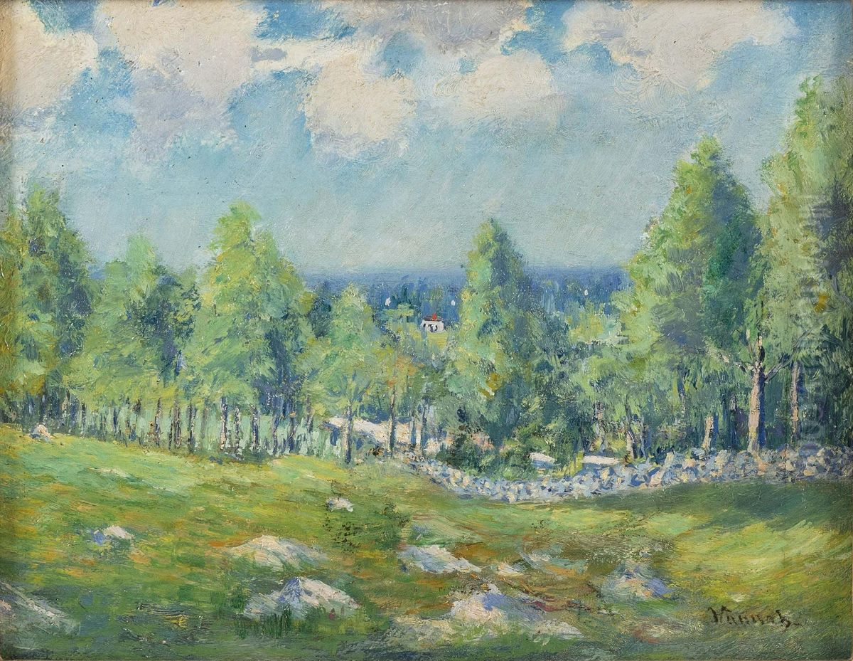 Landscape with Stone Wall Oil Painting by Robert Vonnoh