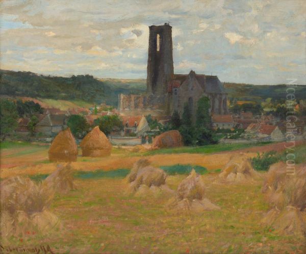 Haystacks, Lachant, Ile-de-France Oil Painting by Robert Vonnoh