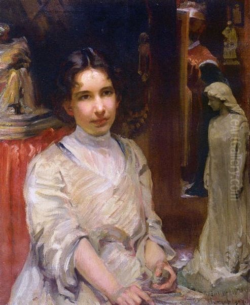 Portrait ofBessie Potter Vonnoh(1872-1955) Oil Painting by Robert Vonnoh