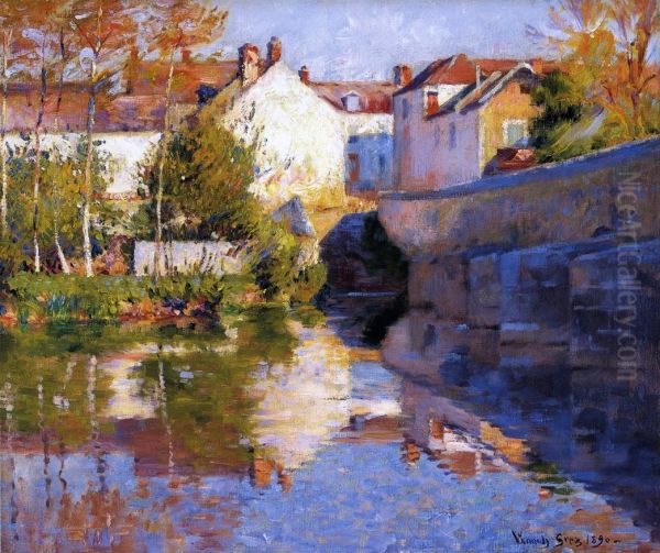 Beside the River (Grez) Oil Painting by Robert Vonnoh