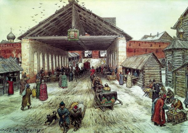 Voskresensky Bridge in the XVII Century Oil Painting by Apollinary Vasnetsov