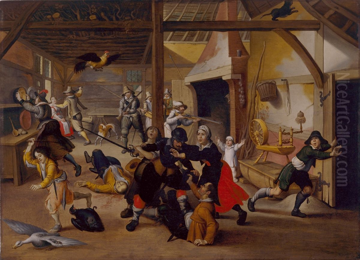 Soldiers plundering a farm Oil Painting by Sebastiaen Vrancx