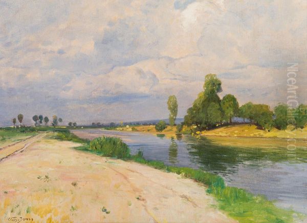 By the Riverside Oil Painting by Vaclav Jansa
