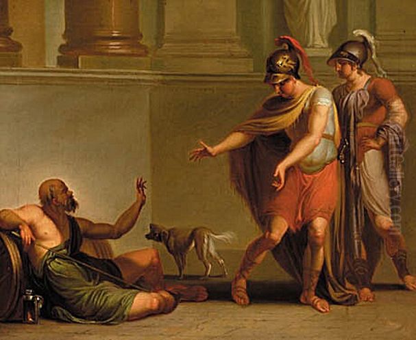 Alexander the Great and an officer visit Diogenes. Oil Painting by Nicolai Abildgaard Alexander the Great and an officer visit Diogenes. Oil Painting by Nicolai Abildgaard