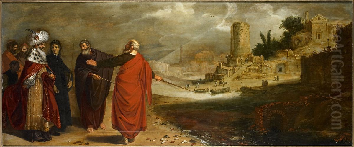 Aaron Changing the Water of the Nile into Blood Oil Painting by Jan Pynas