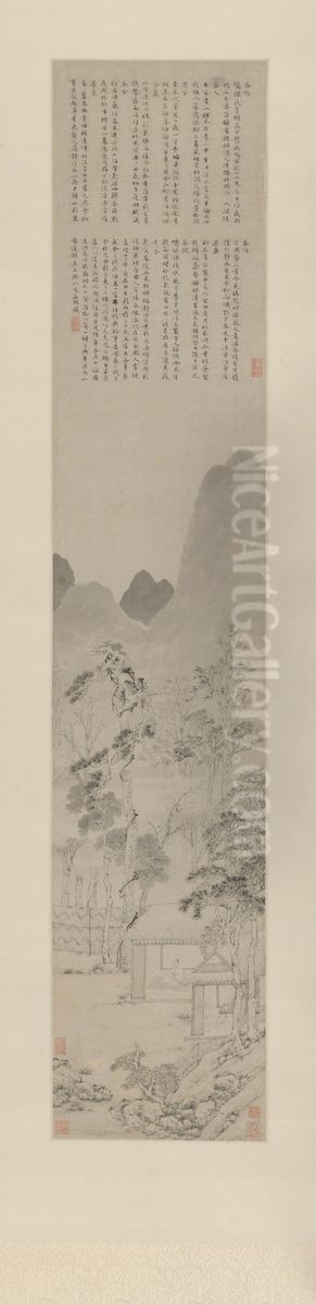 <<wen zheng ming cha ju shi yong tu zhou>> Oil Painting by Wen Zhengming