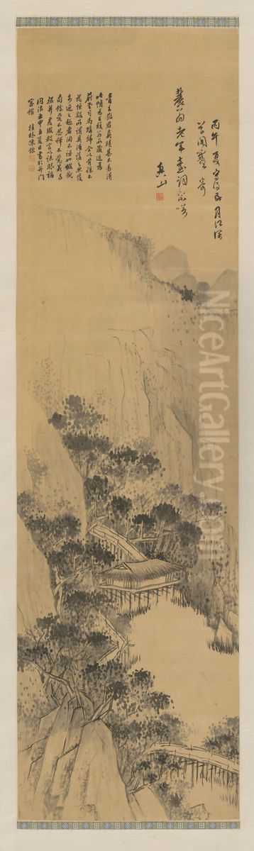 <<fu shan jiang shen cao ge tu zhou>> Oil Painting by Fu Shan