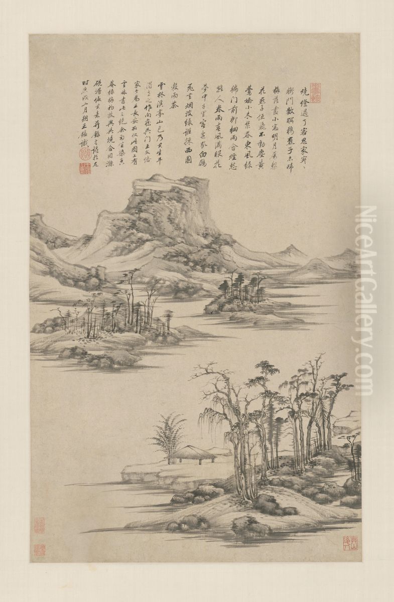 <<wang jian fang ni yun lin xi ting shan se tu zhou>> Oil Painting by Wang Jian