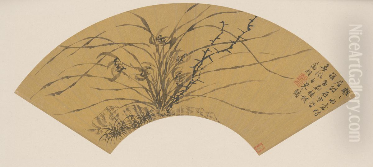 <<wen zheng ming lan hua tu shan ye>> Oil Painting by Wen Zhengming